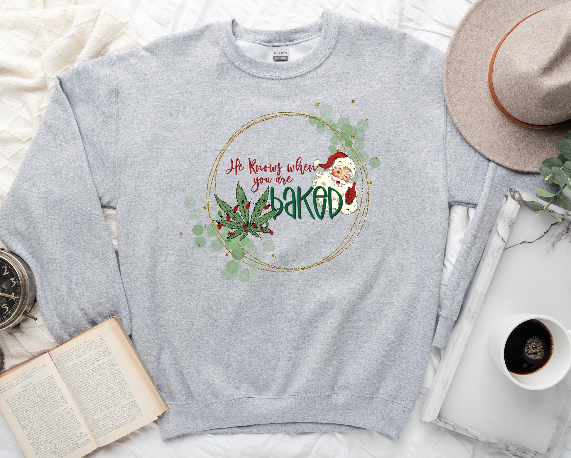 Wholesale He Knows When You Are Baked Graphic Tee - Heather Grey