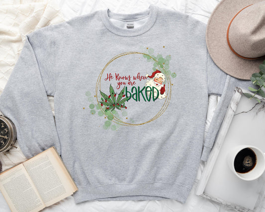 Wholesale He Knows When You Are Baked Graphic Tee - Heather Grey