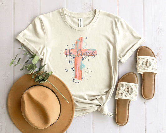 Wholesale He Lives Graphic Tee - Heather Sunset