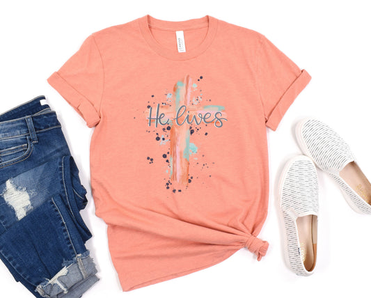 Wholesale He Lives Graphic Tee - Heather Sand