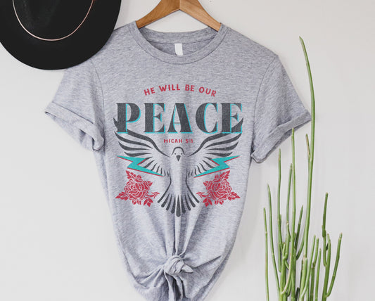 Wholesale He Will Be Our Peace Graphic Tee - Grey