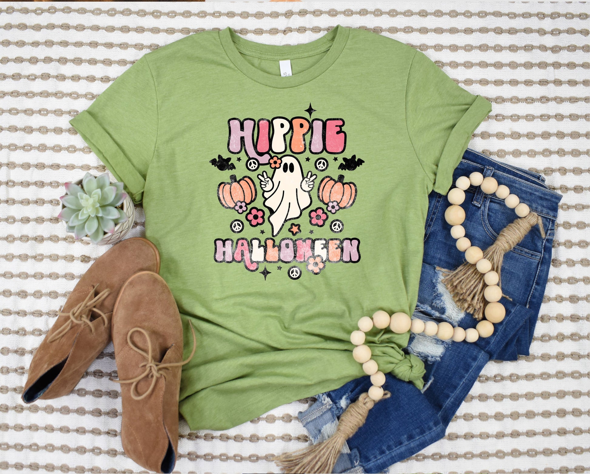Wholesale Hippie Halloween Graphic Tee - Sand