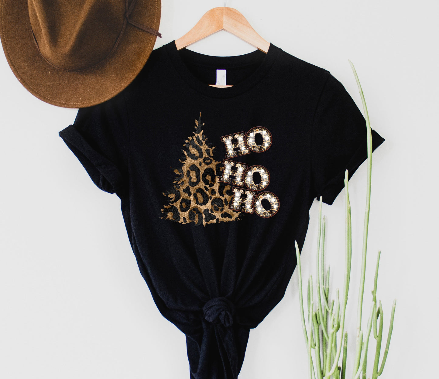 Wholesale Leopard HO HO HO KIDS Graphic Tee - Black
