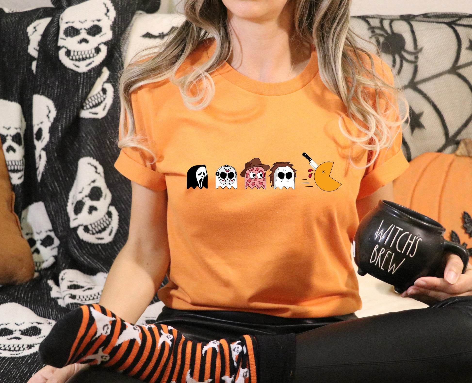 Wholesale Horror Pac Man Graphic Tee - Burnt Orange