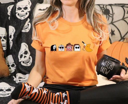 Wholesale Horror Pac Man Graphic Tee - Burnt Orange