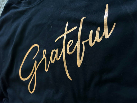 Wholesale FOIL Grateful Graphic Tee - Black Long Sleeve
