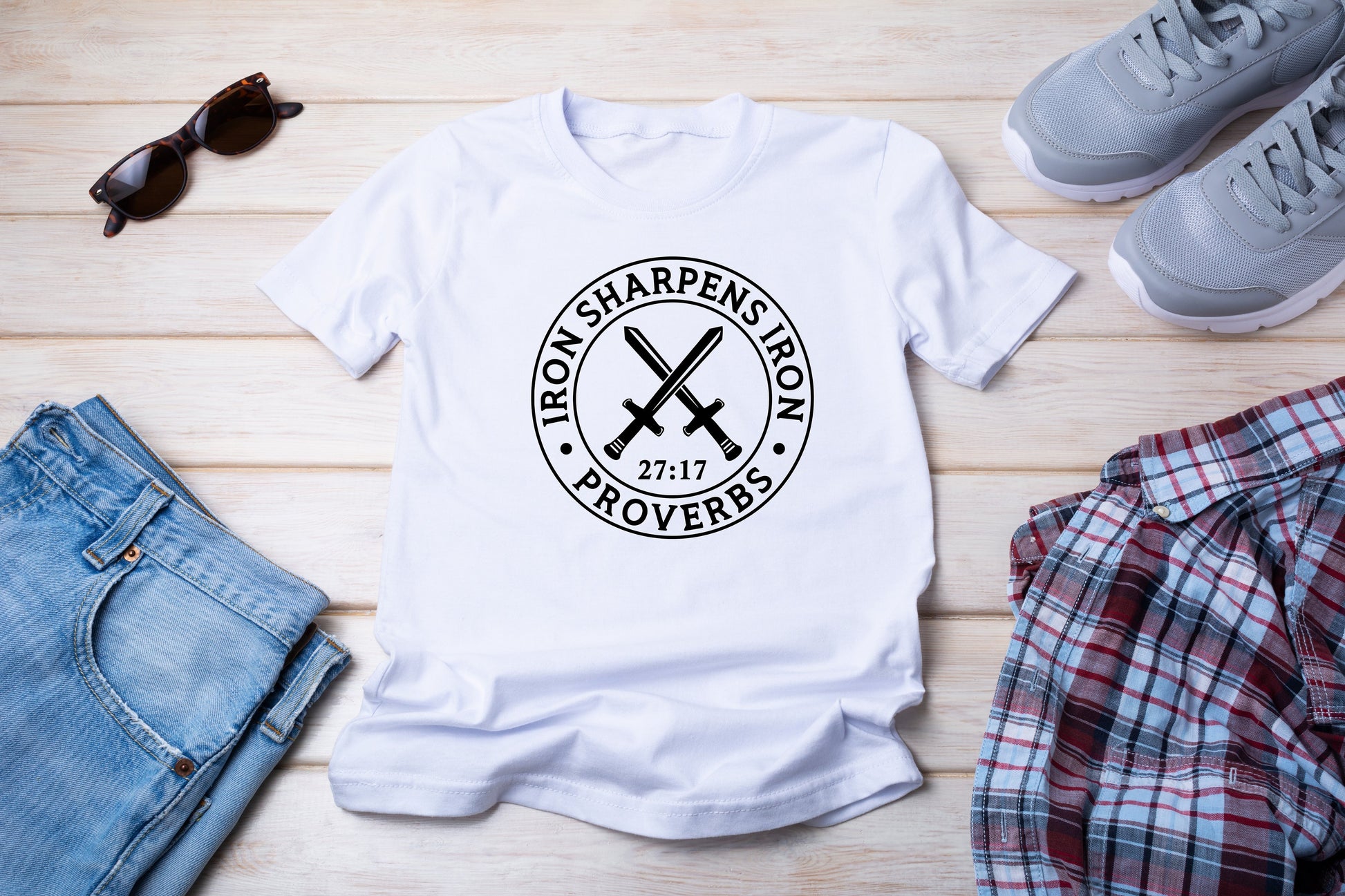 Wholesale Iron Sharpens Iron Graphic Tee - Heather Blue