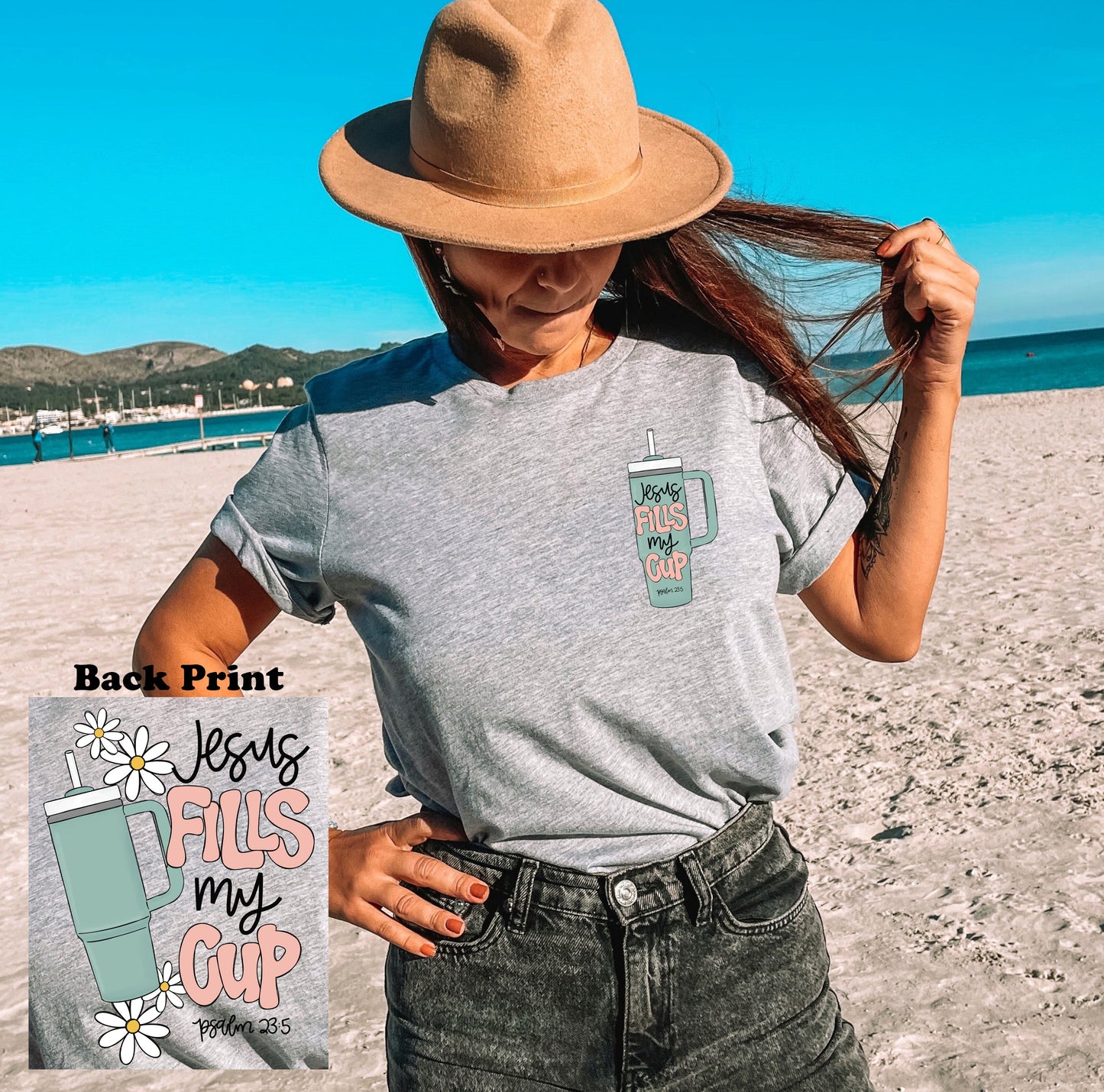 Wholesale Jesus Fills My Cup Graphic Tee - Heather Grey