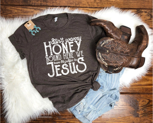 Wholesale Leave the Judgin to Jesus Graphic Tee - Brown