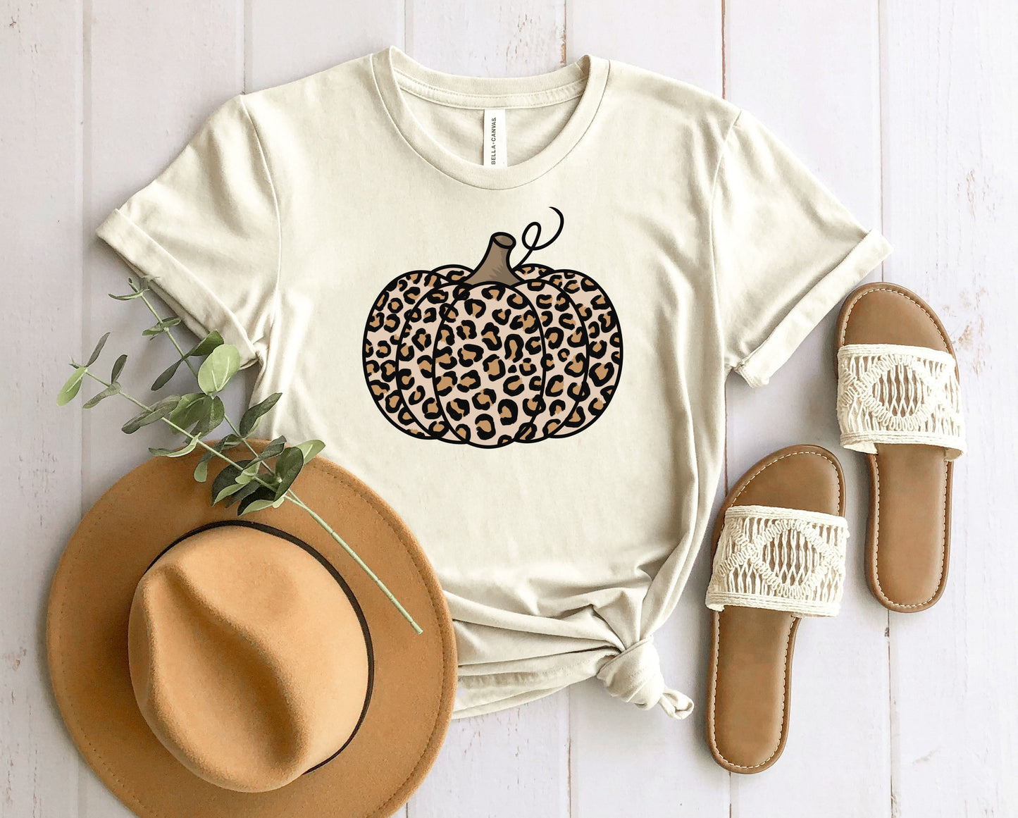 Wholesale Leopard Pumpkin Graphic Tee - Clay