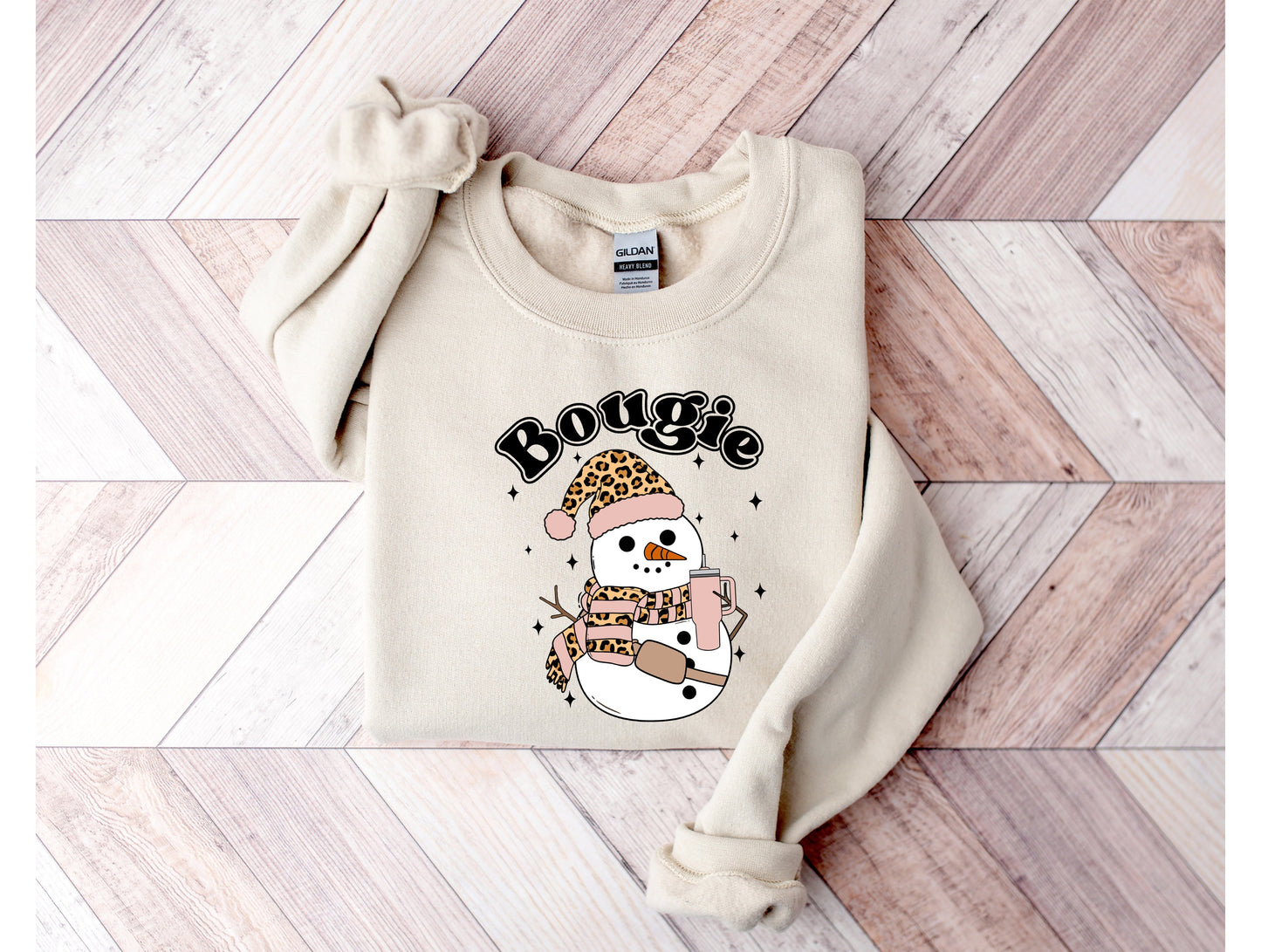 Wholesale Leopard Stanley Snowman Graphic Tee - Grey Tee