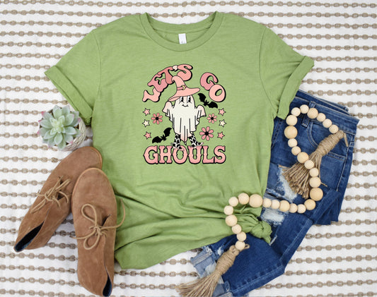 Wholesale Lets Go Ghouls Graphic Tee - Heather Grey