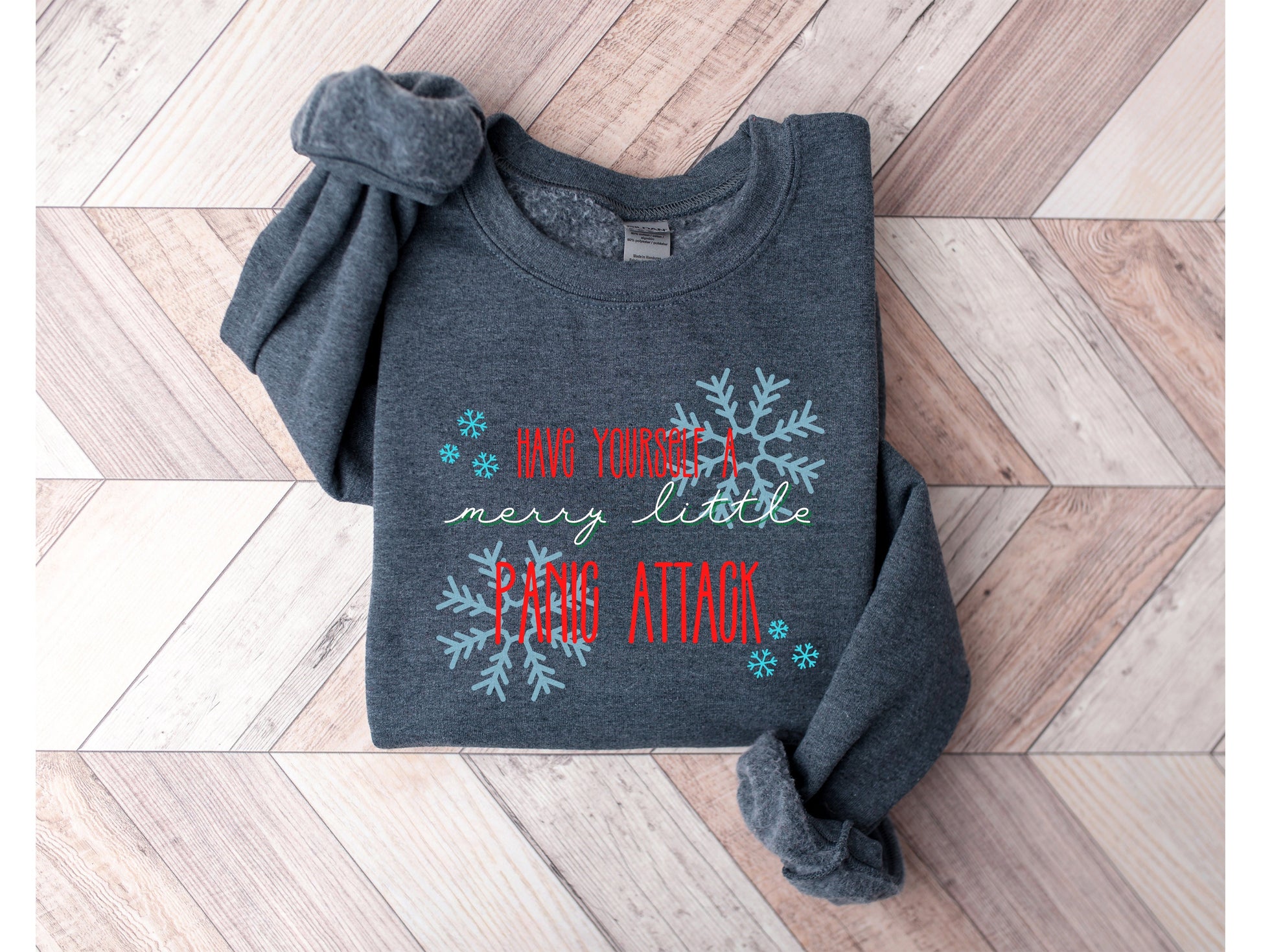Wholesale Merry Little Panic Attack Graphic Tee - Charcoal Sweatshirt