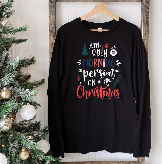 Wholesale Christmas Morning Person Graphic Tee - Black Long Sleeve