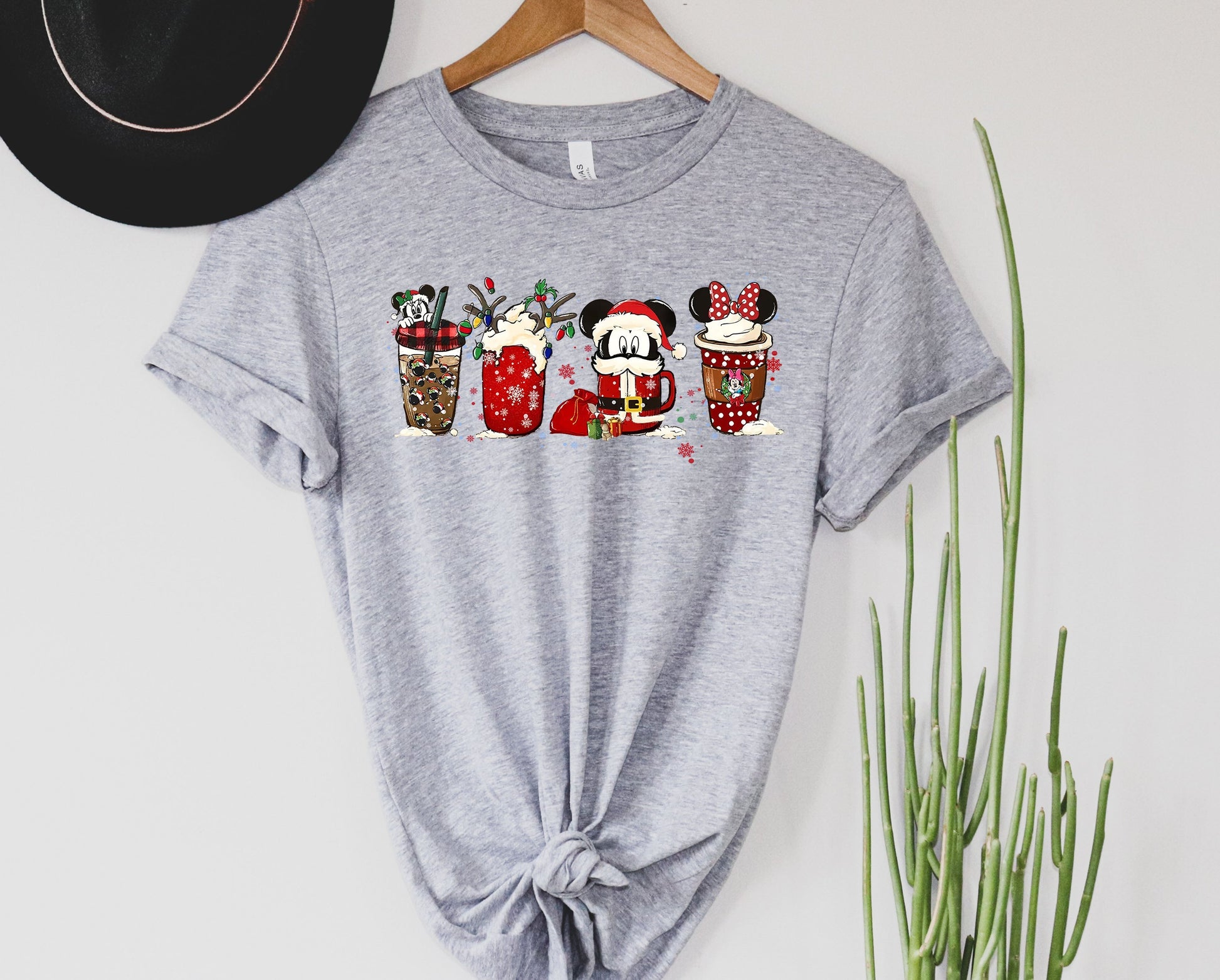 Wholesale Mouse Christmas Coffee Graphic Tee - Grey Long Sleeve