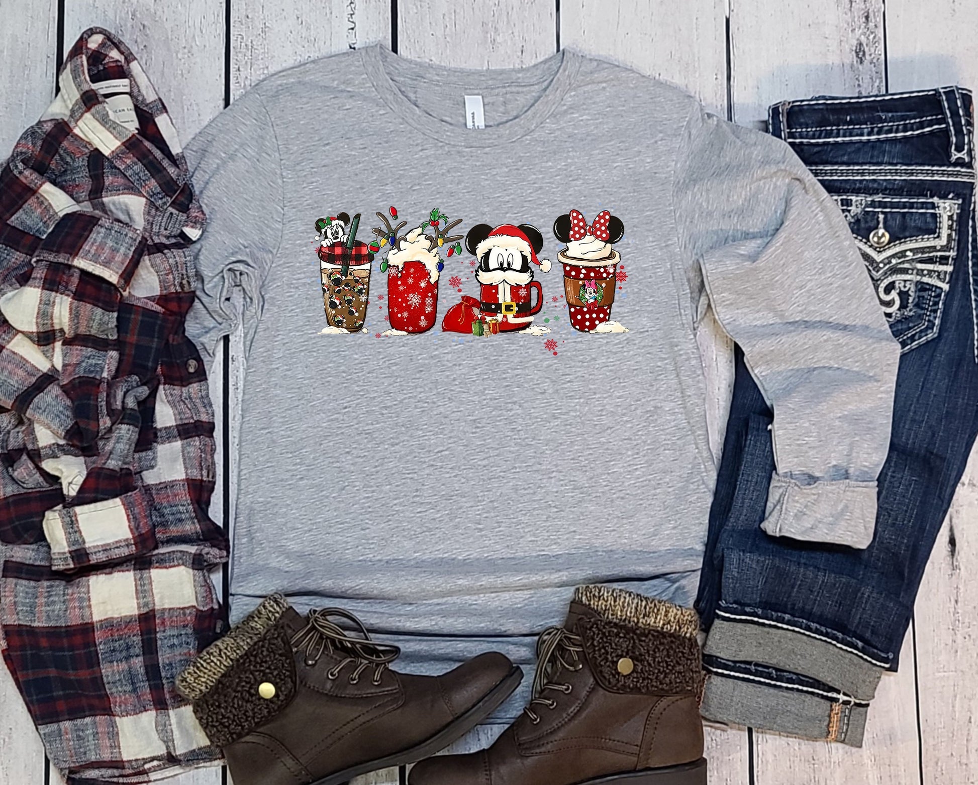 Wholesale Mouse Christmas Coffee Graphic Tee - Heather Grey
