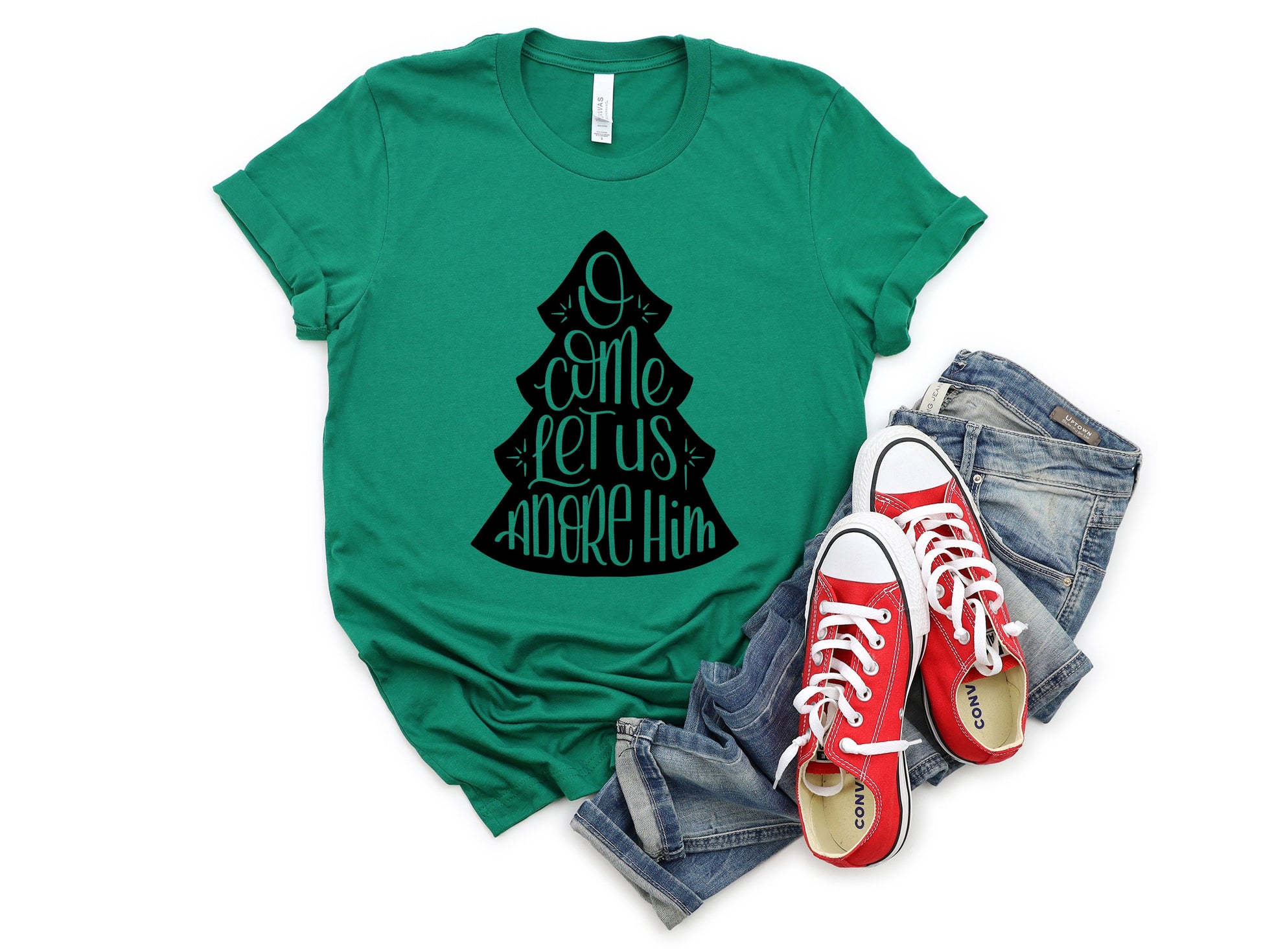 Wholesale O Come Let Us Adore Him Graphic Tee - Grey Sweatshirt