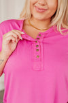 On A Whim Pink Raw Hem Henley Tee