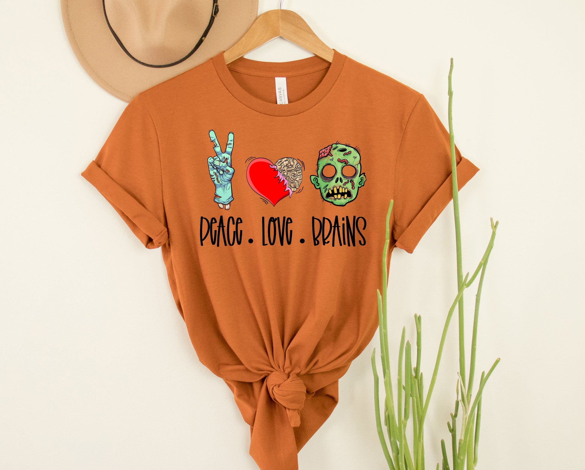 Wholesale Peace Love Brains Graphic Tee - Orange