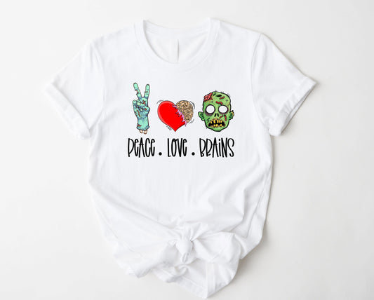 Wholesale Peace Love Brains Graphic Tee - Heather Sand