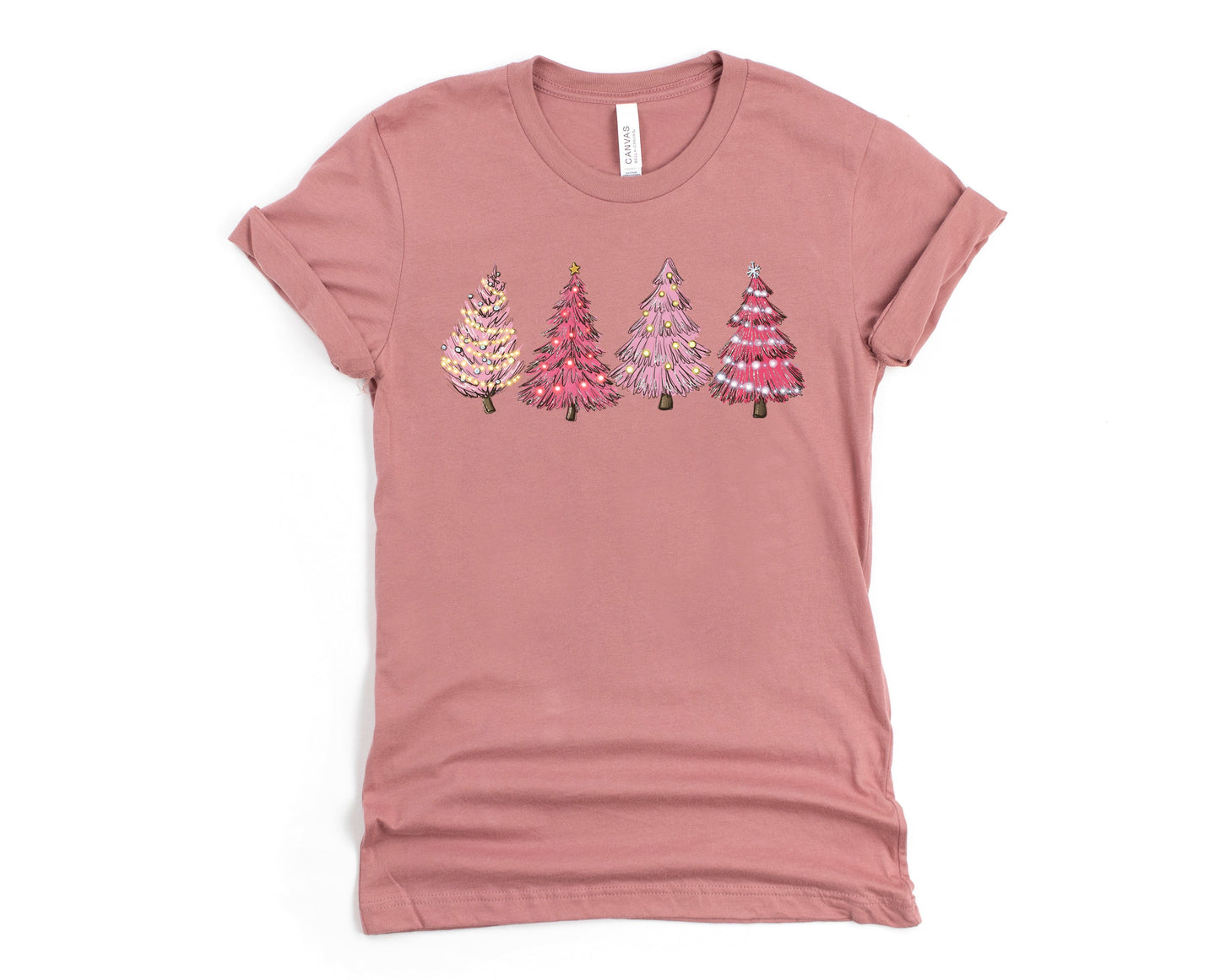 Wholesale Pink Christmas Trees Graphic Tee - Mauve