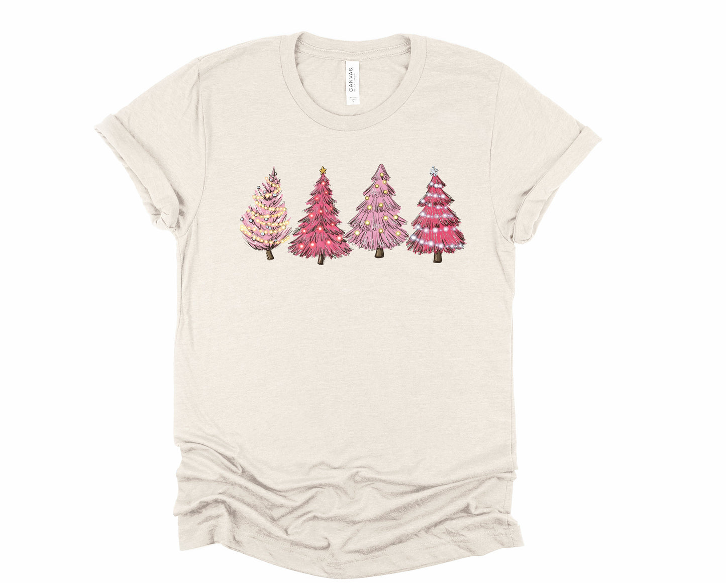 Wholesale Pink Christmas Trees Graphic Tee - Heather Sand