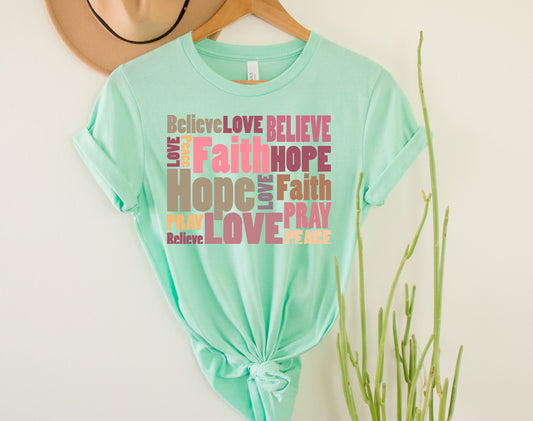 Wholesale Pray Believe Faith Graphic Tee - Mint Tshirt