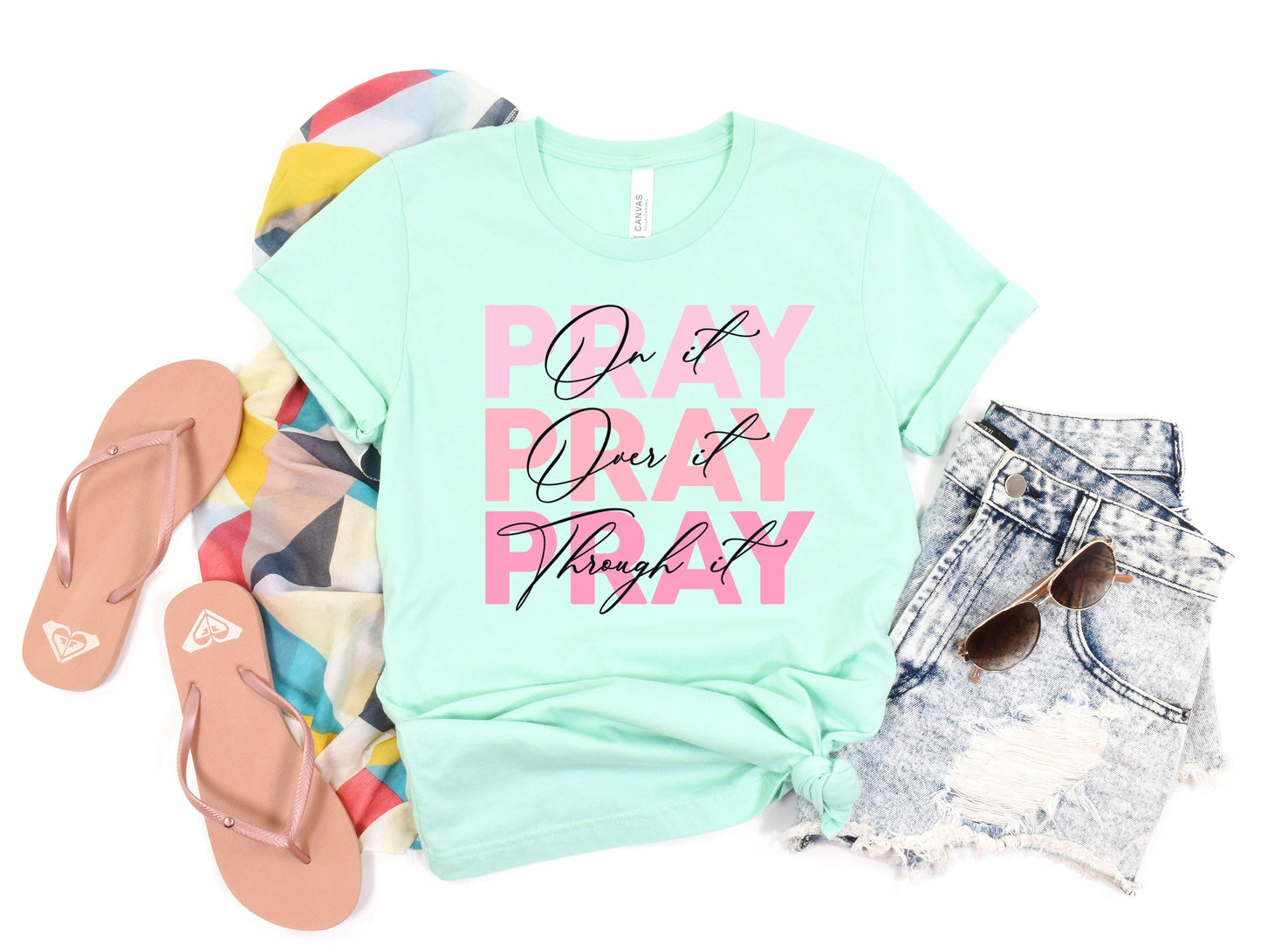 Wholesale Pray Pink Graphic Tee - Mint Tee