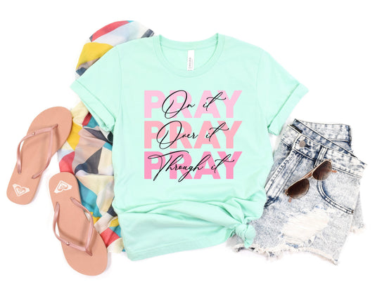Wholesale Pray Pink Graphic Tee - Mint Tee