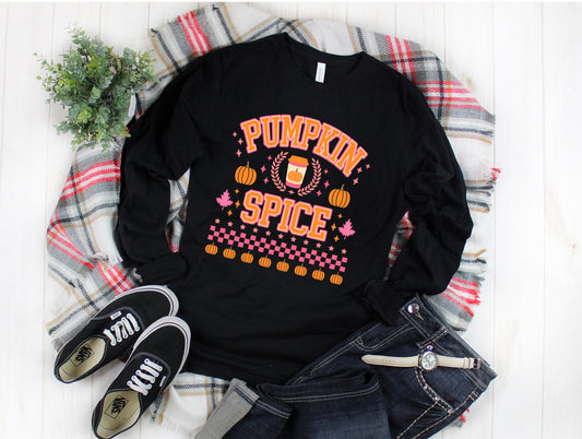 Wholesale Preppy Pumpkin Season Graphic Tee - White Long Sleeve