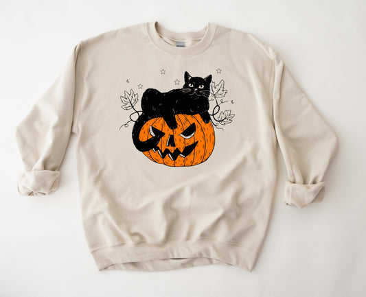 Wholesale Pumpkin Cat Graphic Tee - Tan