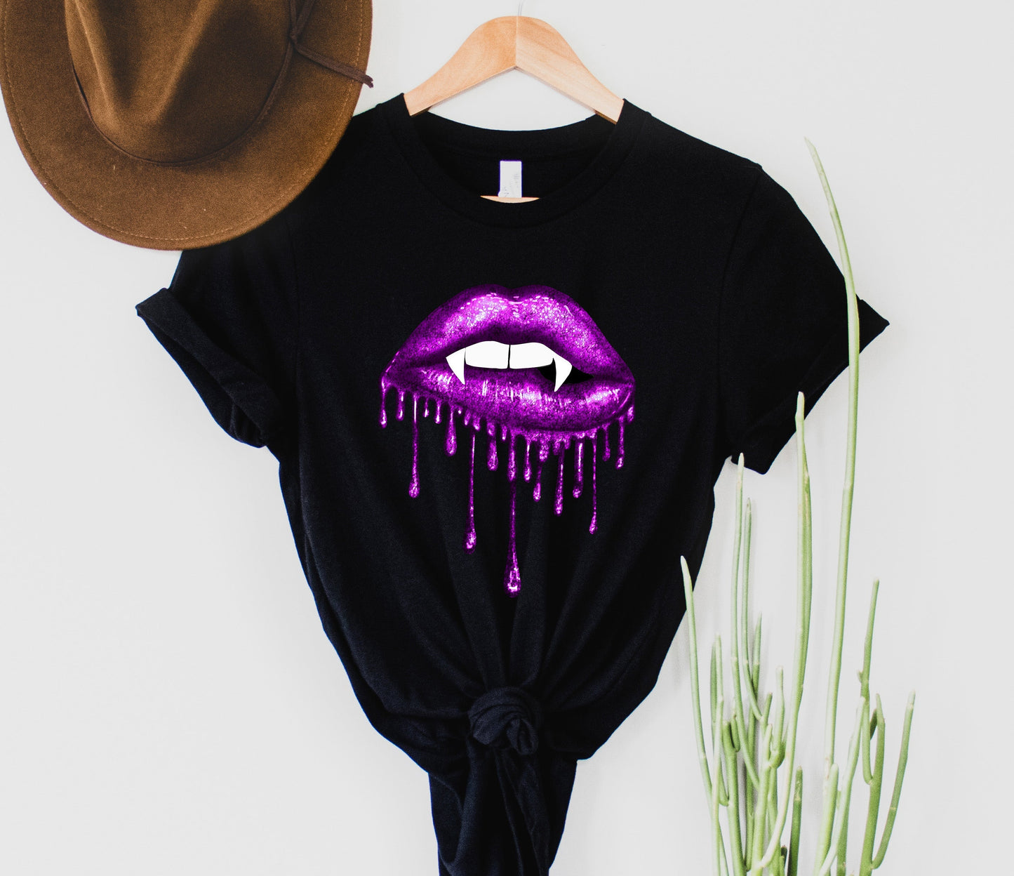 Wholesale Glitter Vampire Lips Graphic Tee - Red