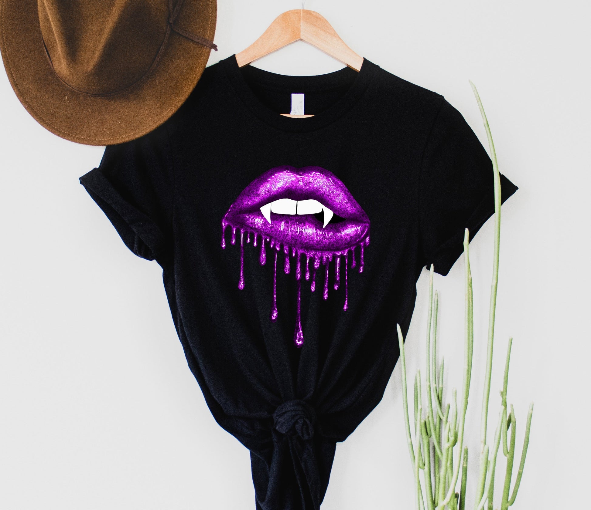 Wholesale Glitter Vampire Lips Graphic Tee - Red
