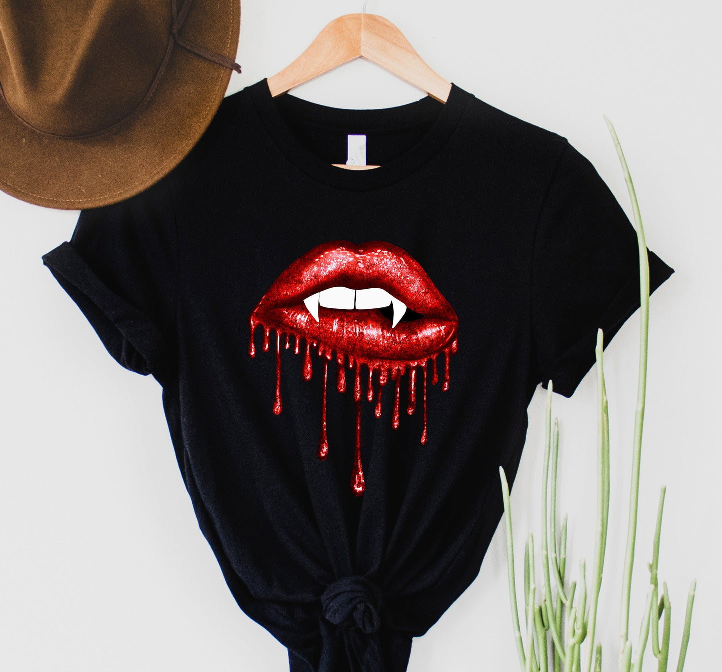 Wholesale Glitter Vampire Lips Graphic Tee - Teal