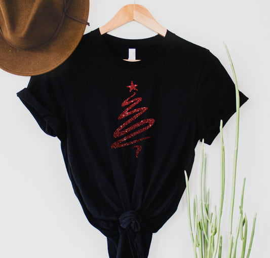 Wholesale Red Christmas Tree Graphic Tee - White