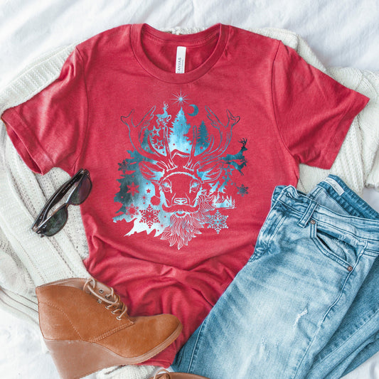 Wholesale Reindeer Graphic Tee - Heathered Red