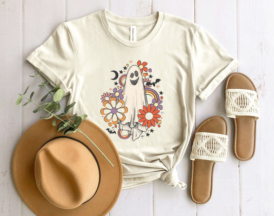 Wholesale Retro Ghost Graphic Tee - Heather Sand
