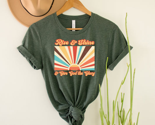 Wholesale Rise & Shine Graphic Tee - Heather Forest