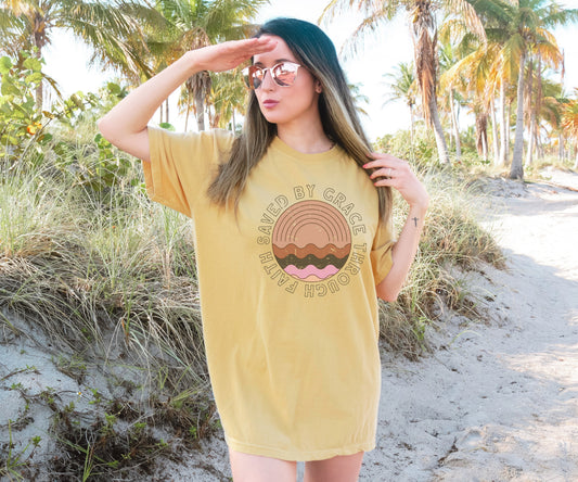 Wholesale Saved by Grace: Oversized Option Graphic Tee - Mustard