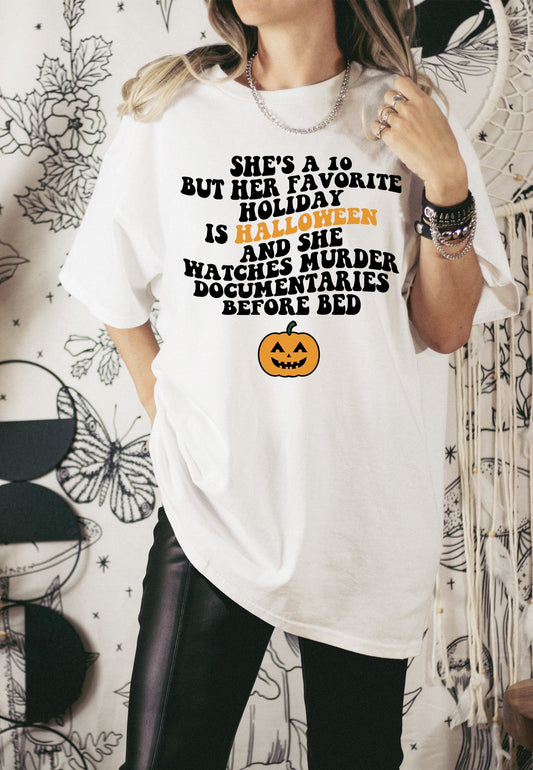 Wholesale She's a 10 But Halloween Graphic Tee - White Tee