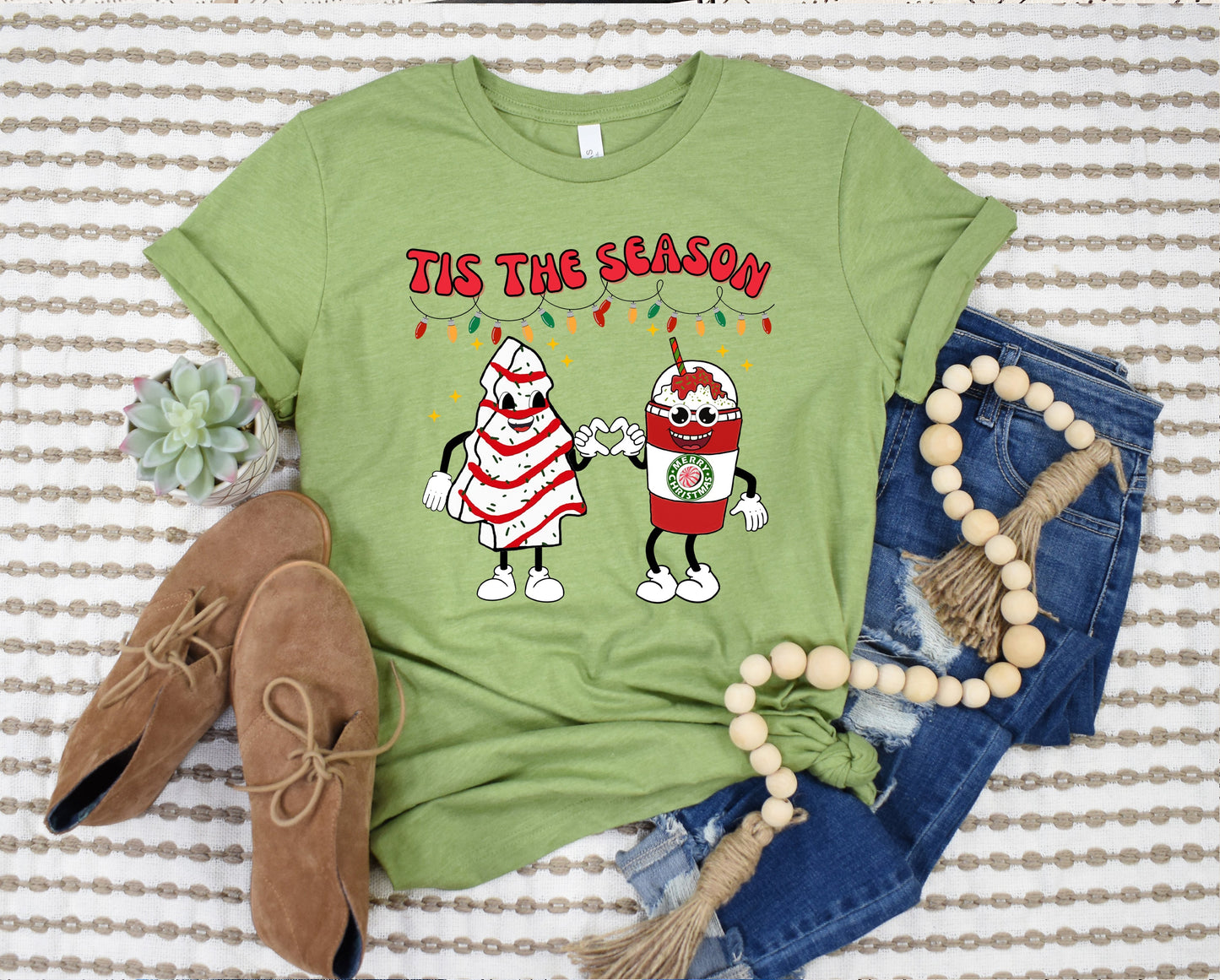 Wholesale Tis the Season Cake and Coffee Graphic Tee - Heather Grey