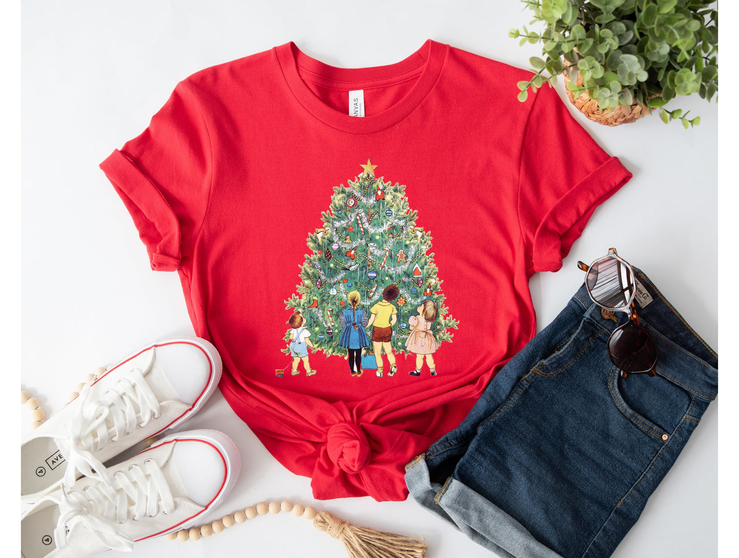 Wholesale Vintage Christmas Tree Graphic Tee - Red sweatshirt