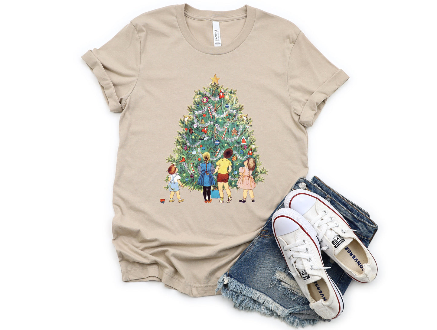 Wholesale Vintage Christmas Tree Graphic Tee - Sand Sweatshirt