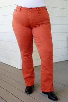  Autumn Mid Rise Slim Bootcut Jeans in Terracotta