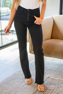  Harriet High Rise Button Fly Bootcut Jeans in Black