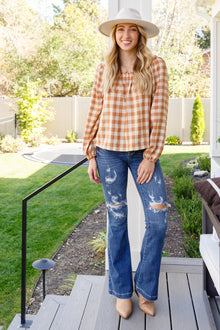  One Fine Afternoon Gingham Plaid Top In Caramel