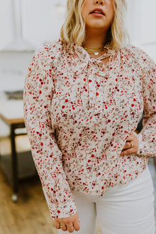  Stella Notched Neck Floral Long Sleeve Blouse