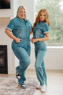  Sylvia Short Sleeve Denim Jumpsuit